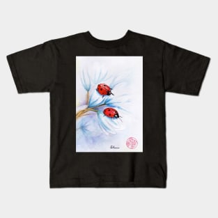 "companions"  ladybugs mixed media painting - watercolor, ink, colored pencil Kids T-Shirt